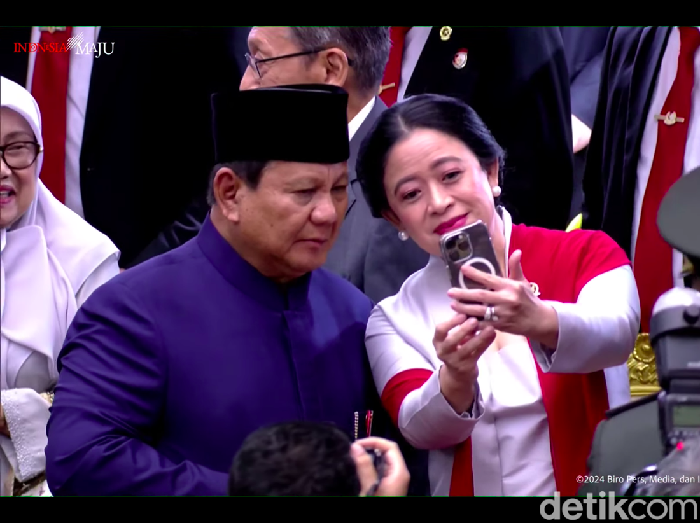 Ketua DPR RI Puan Maharani ajak selfie Prabowo Subianto usai dilantik (dok. YouTube Setpres)
