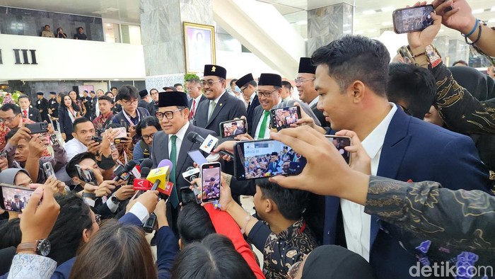 Ketua Umum PKB Muhaimin Iskandar atau Cak Imin menghadiri pelantikan Presiden dan Wakil Presiden Terpilih Prabowo Subianto dan Gibran Rakabuming Raka. (Adrial/detikcom).