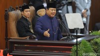 Prabowo Subianto menyampaikan pidato perdananya setelah dilantik sebagai Presiden RI Periode 2024-2029 di kompleks MPR/DPR, Senayan, Jakarta, Minggu (20/10/2024).