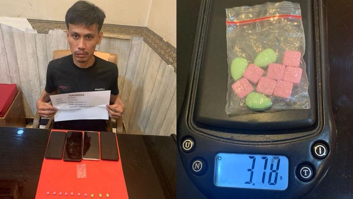 Polisi menangkap pria bawa 10 butir ekstasi saat razia diskotek di Jambi.