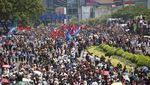 Potret Warga Padati Kawasan Sudirman Saat Pelantikan Prabowo-Gibran