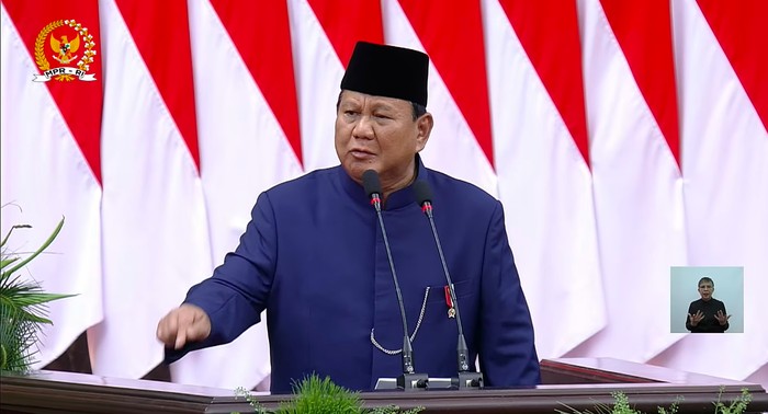 Prabowo Subianto berpidato perdana sebagai Presiden RI. (YouTube MPR RI)