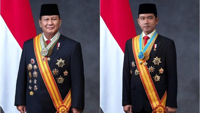 Foto resmi pasangan calon presiden Prabowo Subianto dan calon wakil presiden Gibran Rakabuming Raka akhirnya dirilis ke publik, Minggu (10/20/2024).