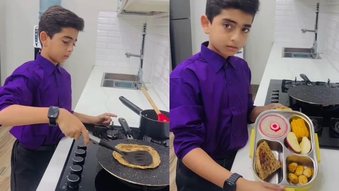 Salut! Bocah Ini Bangun Subuh Demi Masak Bekal Sendiri