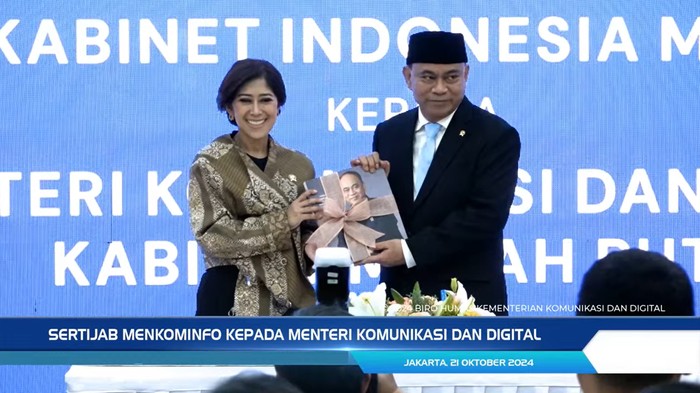 Sertijab Menteri Komunikasi dan Digital dari Budi Arie Setiyadi ke Meutya Hafid (Foto: Tangkapan Layar YouTube Kemkominfo TV)