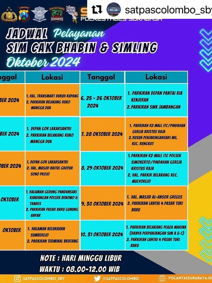 SIM keliling Surabaya Oktober 2024
