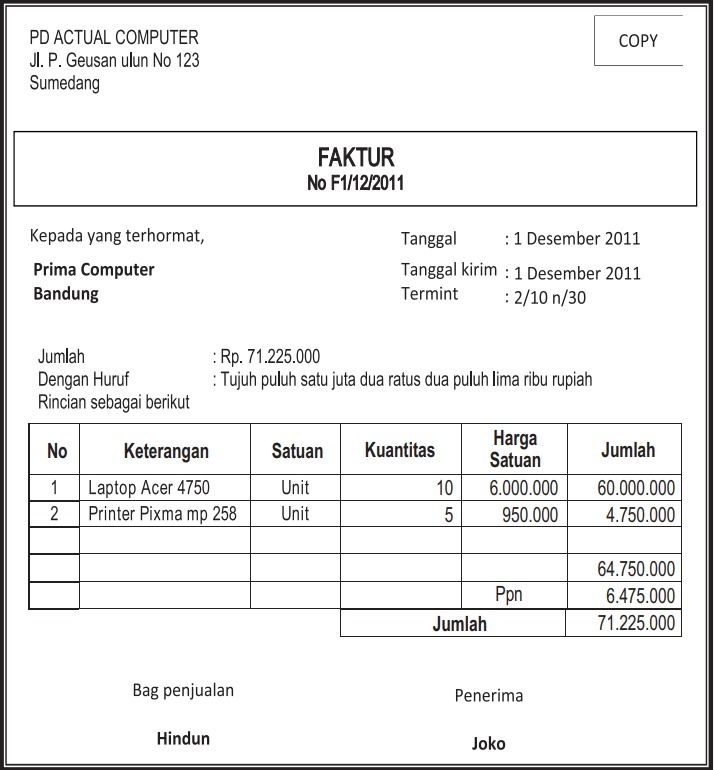 Bukti transaksi berupa faktur.