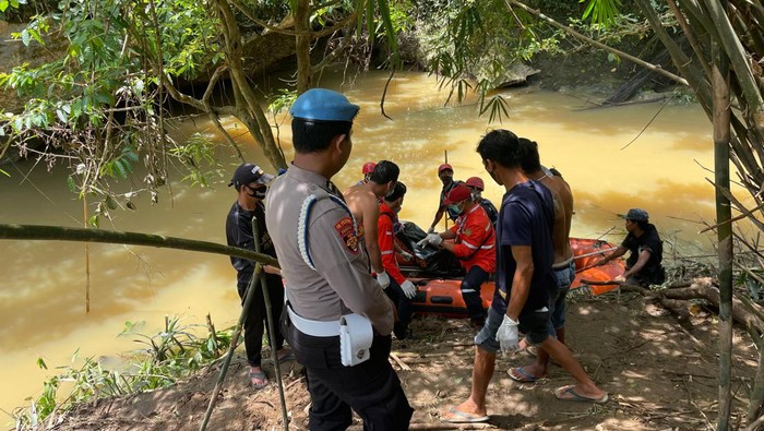 Evakuasi jasad pria lansia tewas diterkam buaya di Kotabaru, Kalsel.