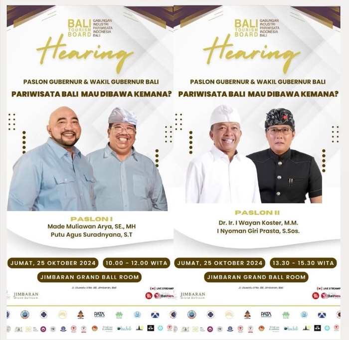 Desain promosi acara Hearing: Pariwisata Bali Mau Dibawa ke Mana? dengan cagub Bali dari asosiasi pariwisata. (Istimewa)