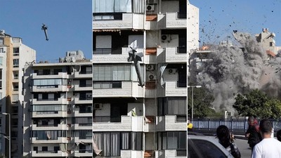 Detik-detik Menegangkan Rudal Israel Hancurkan Gedung di Lebanon