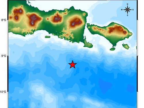Gempa M 4,3 di Jembrana. (BMKG Bali)