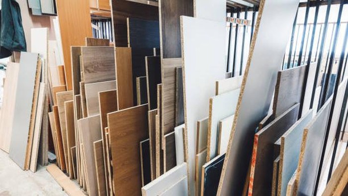 Furniture manufacturing warehouse full of chipboard, mdf and plywood.
