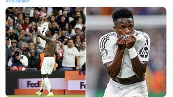 Vini Jr jadi bintang Real Madrid dengan mencetak hatrick. Foto: X.com