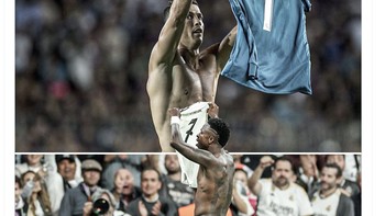 Pose Vini mirip dengan Cristiano Ronaldo, demikian juga nomor punggung mereka. Foto: X.com