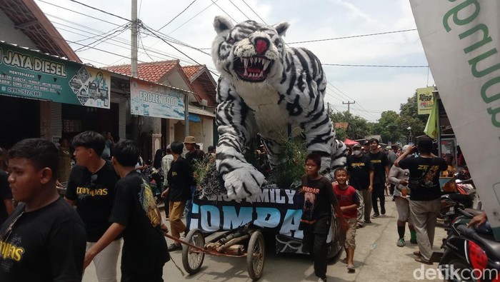 Menyambut kegiatan Ngunjung Nyi Mas Ratu Ayu Kawunganten di Desa Kedokanbunder, Kecamatan Kedokan Bunder, Kabupaten Indramayu, warga mengikuti kegiatan arak-arakan, Rabu (23/10/2024).
