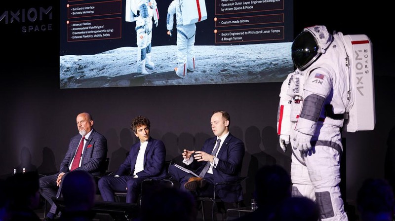Prada and Axiom Space present the spacesuit (Axiom Extravehicular Mobility Unit) designed and developed for the Artemis III lunar mission, in Milan, Italy, October 16, 2024. REUTERS/Claudia Greco
