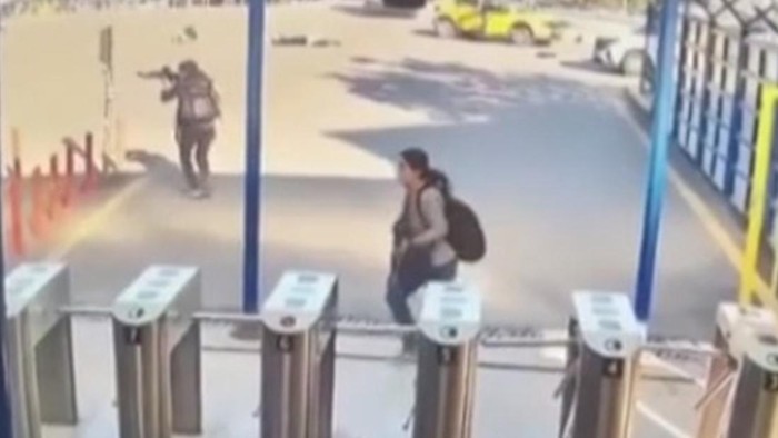 Armed attackers appear on security camera footage approaching a Turkish aviation company building in Ankara, Turkey October 23, 2024 in this still image from social media video obtained by REUTERS  THIS IMAGE HAS BEEN SUPPLIED BY A THIRD PARTY. NO RESALES. NO ARCHIVES. ORIGINAL FOOTAGE IS DISPLAYED ON A MONITOR. BEST QUALITY AVAILABLE.     TPX IMAGES OF THE DAY