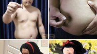 Punya perut buncit, Cha sering menggunakan perutnya sebagai objek cosplay lihat saja nih bagaimana perutnya berubah jadi apel dalam film Snow White. Foto: Site News
