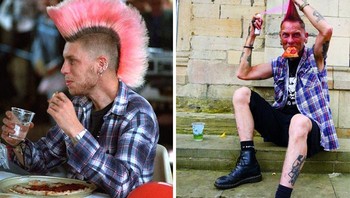 Punk Badger Farcue masih ingat memenangkan Kompetisi Makan Pizza di Cathedral Square. Kontes ini diselenggarakan oleh Stefan Malajny, yang menjalankan restoran pizza Papa Luigi. Stefan berkata: Saya ingat Badger berhasil memakan pizzanya dalam waktu sekitar dua menit, yang sangat cepat. Badger berusia 20 tahun pada saat kontes dan bekerja sebagai buruh, membangun dinding batu kering. Dia berkata: Teman-teman saya mendorong saya untuk masuk dan kami harus mencoba dan memakan pizza keju dan tomat 12 inci secepat mungkin. Saya menang dan mendapat tepuk tangan meriah dan halaman depan koran lokal. Badger, yang memiliki lima anak, pindah ke Somerset pada tahun 1991 dan sekarang jalan aspal. Foto: Chris Porsz Via Boredpanda