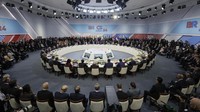 BRICS merupakan kelompok ekonomi besar baru yang terdiri dari Brasil, Rusia, India, Tiongkok, dan Afrika Selatan. (Maxim Shemetov, Pool Photo via AP)  