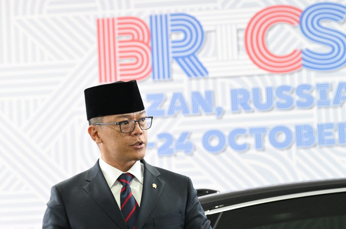 Indonesias Foreign Minister Sugiono arrives at the BRICS summit in Kazan, Russia October 24, 2024. Kirill Zykov/BRICS-RUSSIA2024.RU Host Photo Agency via REUTERS ATTENTION EDITORS - THIS IMAGE WAS PROVIDED BY A THIRD PARTY. MANDATORY CREDIT.