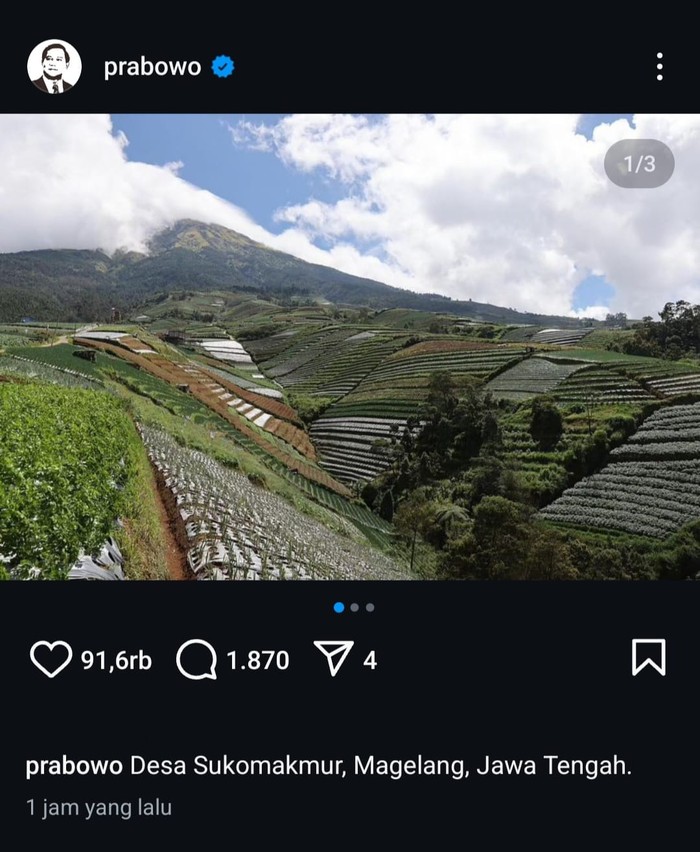Prabowo Subianto mengunggah panorama Desa Sukomakmur, Magelang, Jawa Tengah Prabowo Subianto mengunggah panorama Desa Sukomakmur, Magelang, Jawa Tengah