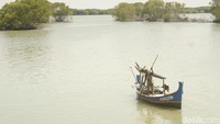 Warga mencari tangkapan laut di lautan yang dulunya adalah lahan tambak, yang kini terendam Laut Jawa.