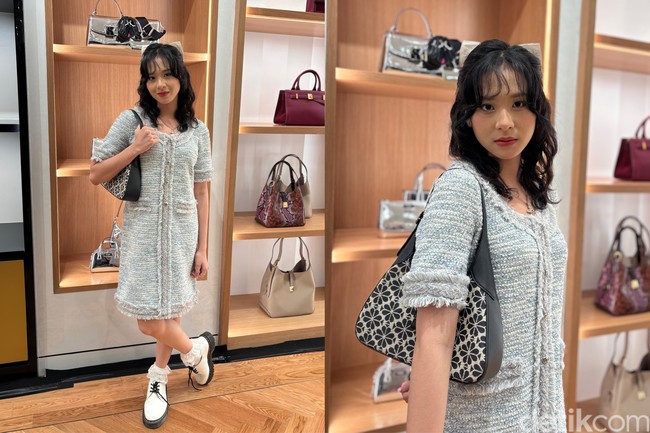 Mantan anggota grup idola JKT48, Zee Asadel memancarkan gaya feminin dalam balutan dress dan hairstyle curly dengan pita. Koleksi tas Spade Flower Jacquard Shoulder Bag melengkapi penampilannya. Foto: dok. R Chairini Putong/Wolipop