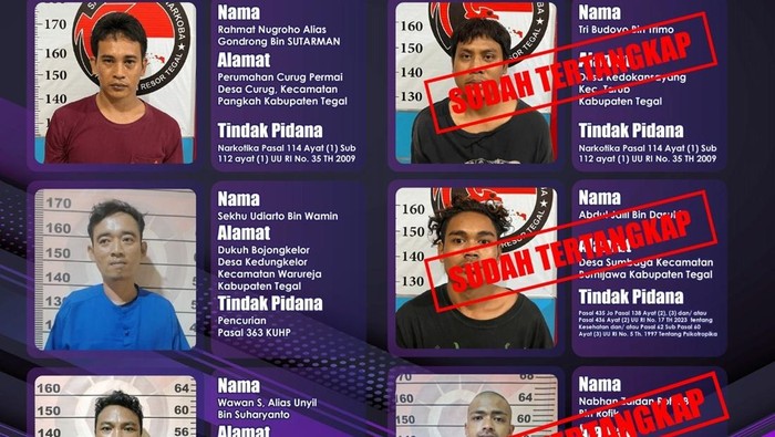 Penampakan 3 dari 6 tahanan yang sempat kabur dari Polres Tegal berhasil ditangkap, Sabtu (26/10/2024).