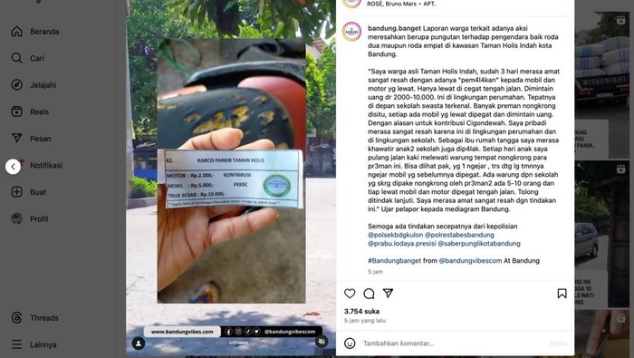 Viral pungli di Taman Holis Bandung.