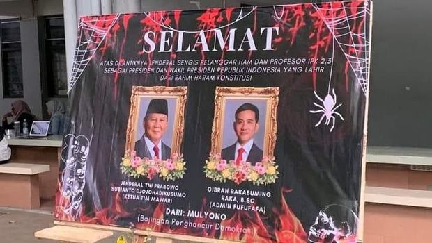 BEM FISIP Unair dibekukan karena mengirim karangan bunga kritik pelantikan Prabowo-Gibran.