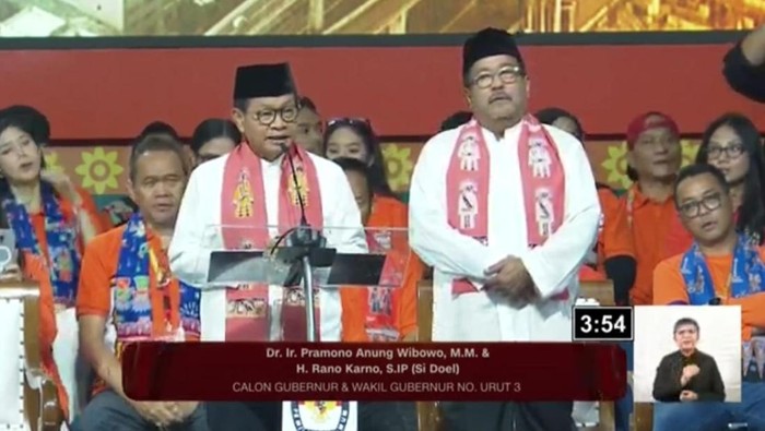 Pramono Anung dan Rano Karno (Tangkapan layar YouTube KPU DKI).