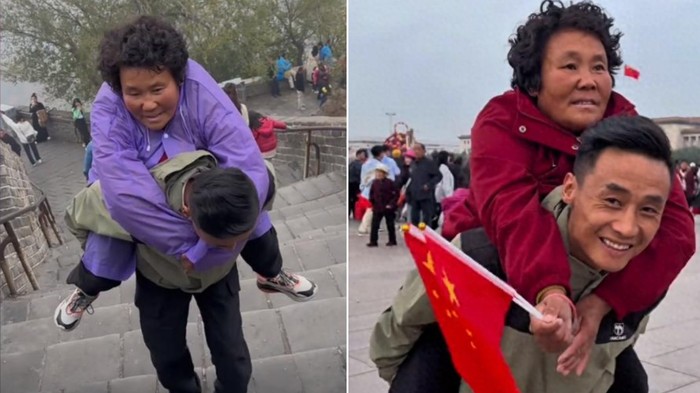 Pria gendong Ibunya yang telah lumpuh keliling China.