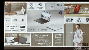 Saat ini Asus Zenbook S 14 OLED (UX5406) sudah bisa dipesan dengan harga Rp 26.999.000, dan masa pre order akan berakhir pada 30 Oktober mendatang. Foto: detikINET/Anggoro Suryo Jati