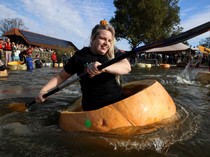 Cuma Ada di Belgia, Lomba Balap Labu Raksasa untuk Rayakan Halloween
