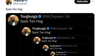 Pecat Ten Hag, kata akun ini berkali-kali. Foto: X.com