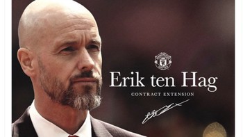 Netizen ini bercanda bahwa Erik Ten Hag pantas mendapat kontrak seumur hidup di Manchester United. Foto: X.com