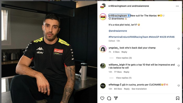Andrea Iannone turun di MotoGP Malaysia 2024 bareng tim balap Valentino Rossi