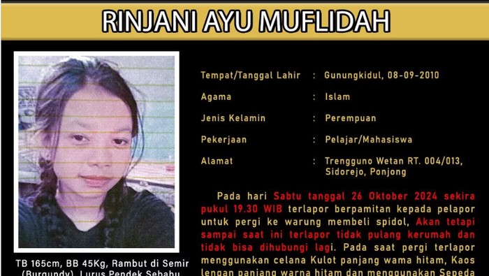 Poster Info Rinjani Ayu Muflidah yang hilang