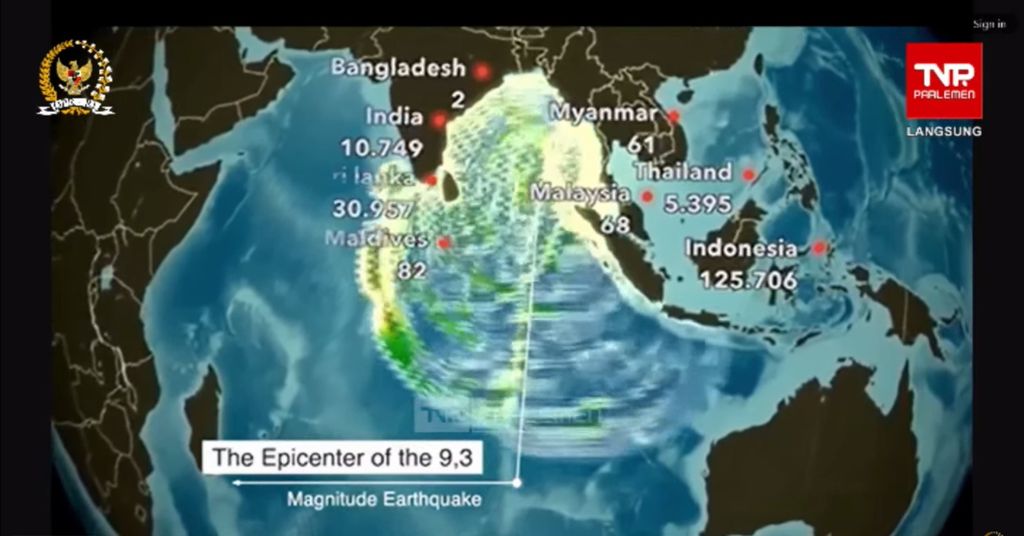 Penampakan Tsunami efek Megathrust di Aceh tahun 2024, tangkapan layar Youtube Komisi V DPR RI - paparan Kepala BMKG dalam rapat kerja bersama Komisi V DPR, Selasa (29/10/2024). (Tangkapan layar)