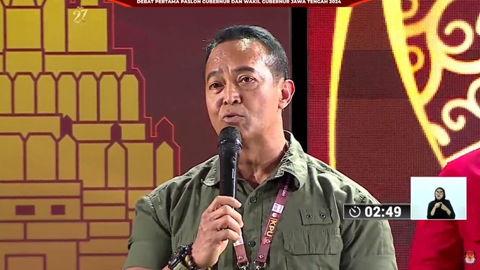 Cagub Jateng nomor urut 1 Andika Perkasa (Foto: Tangkapan Layar YouTube KPU Jateng)