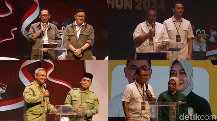 Empat paslon Pilwalkot Bandung 2024 saat debat perdana.