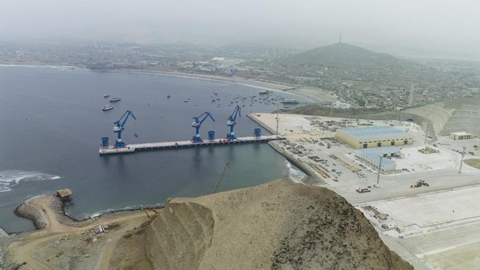 A view of the Chinese-funded port construction site, in Chancay, Peru, Tuesday, Oct. 29, 2024. (AP Photo/Guadalupe Pardo)