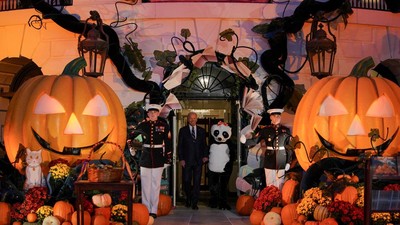Potret Jill Biden Berkostum Panda Rayakan Halloween di Gedung Putih