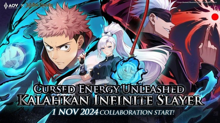 Arena of Valor berkolaborasi dengan Jujutsu Kaisen. Ada skin dan skill effect dari karakter utama mereka, Yuji Itadori dan Satoru Gojo.