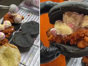 Nyeleneh! Burger Ayam Goreng Krispi Ini Dipadukan dengan Es Krim
