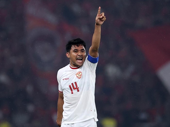 JAKARTA, INDONESIA - JUNE 11: Asnawi Mangkualam of Indonesia gestures during the FIFA World Cup Asian second qualifier Group F match between Indonesia and Philippines at Gelora Bung Karno Stadium on June 11, 2024 in Jakarta, Indonesia. (Photo by Robertus Pudyanto/Getty Images)
