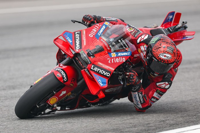 SEPANG, SGR - NOVEMBER 01: Francesco Bagnaia of Ducati Lenovo Team in action during Fridays free practice session of the Petronas Grand Prix of Malaysia held on November 01,2024 at Petronas Sepang International Circuit in Sepang, Malaysia. (Photo by Hazrin Yeob Men Shah/Icon Sportswire via Getty Images)