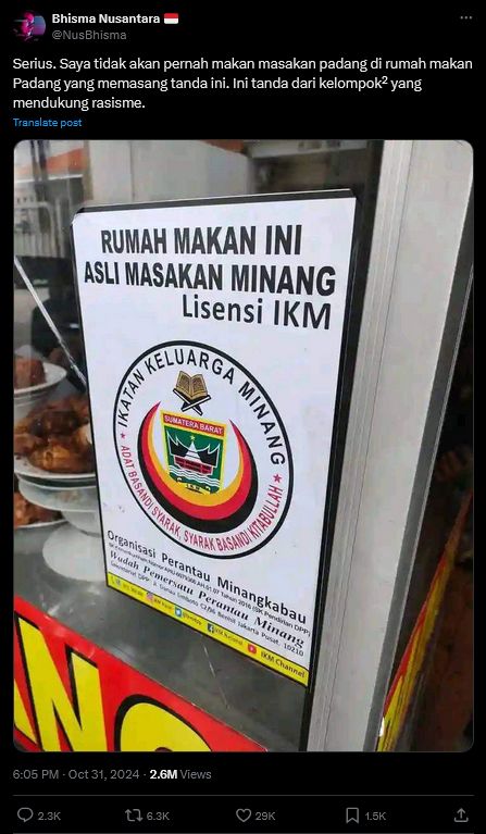 Seruan boikot RM Padang 'Lisensi IKM'