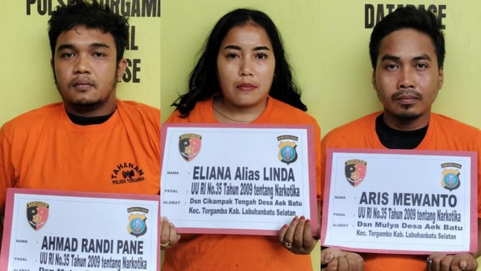 Ketiga pelaku saat diamankan di kantor polisi. (Dok. Polres Labusel)